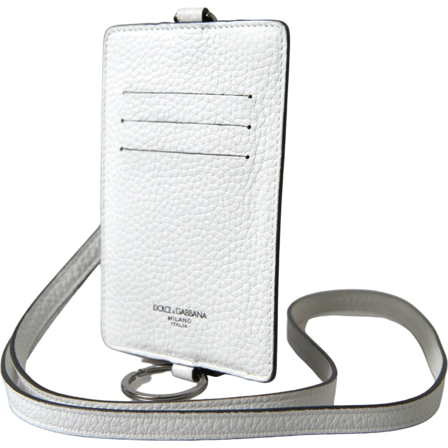 Dolce & Gabbana Elegant White Leather Cardholder Lanyard Dolce & Gabbana