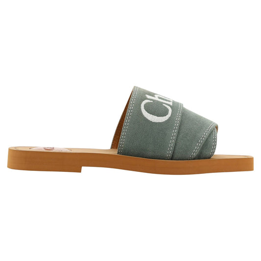 Chloé Elegant Forest Green Cotton Slides Chloé