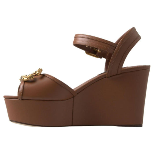 Dolce & Gabbana Chic Brown Leather Ankle Strap Wedges