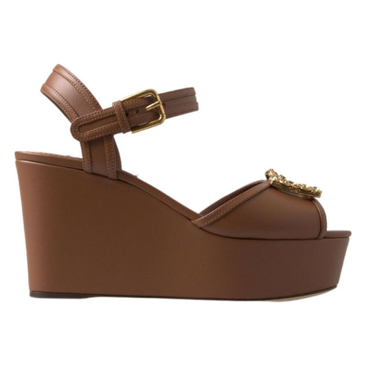 Dolce & Gabbana Chic Brown Leather Ankle Strap Wedges