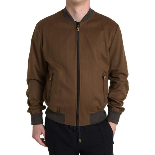 Dolce & Gabbana Elegant Brown Cashmere Bomber Jacket Dolce & Gabbana