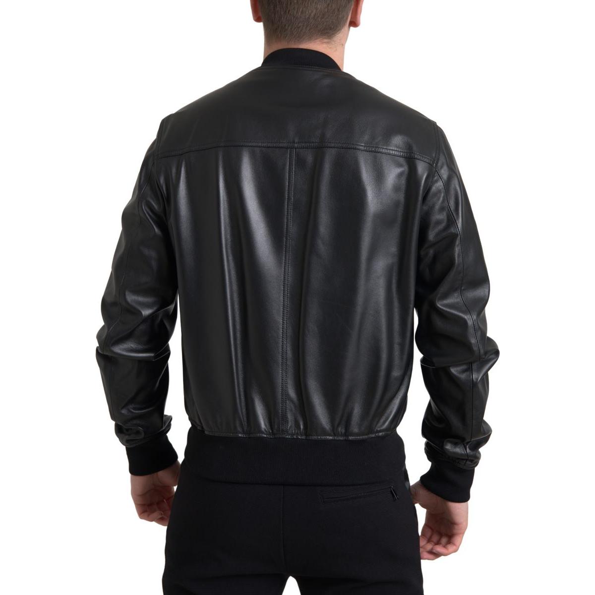 Dolce & Gabbana Elegant Black Leather Bomber Jacket Dolce & Gabbana