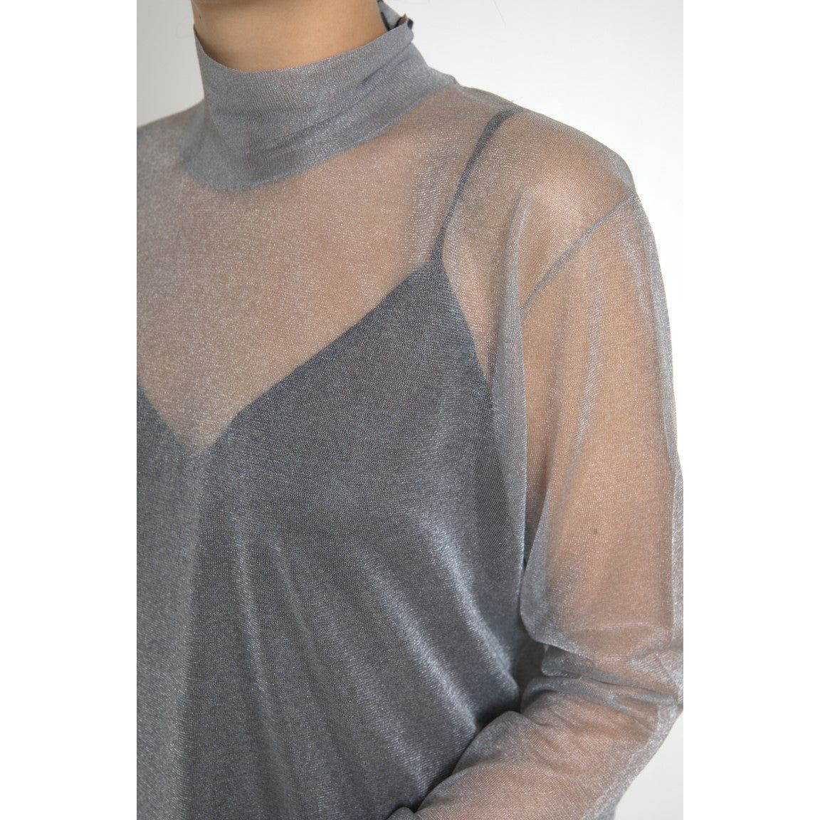 Dolce & Gabbana Elegant Gray Long Sleeve Mesh Top Dolce & Gabbana