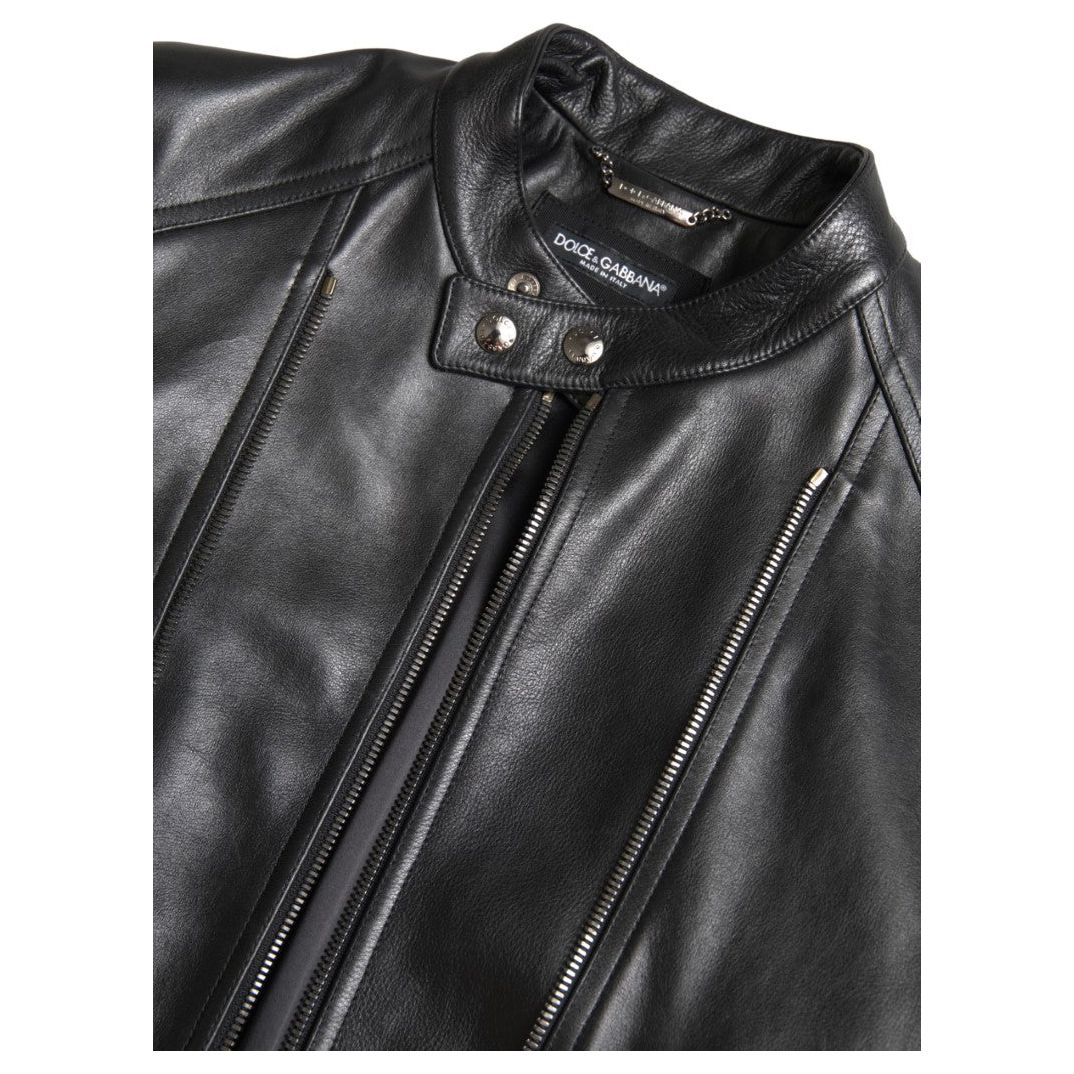 Dolce & Gabbana Sleek Black Leather Biker Jacket Dolce & Gabbana