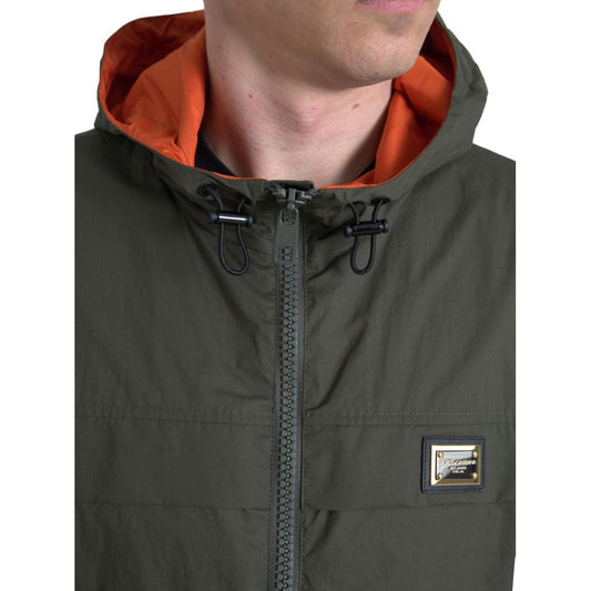 Dolce & Gabbana Elegant Hooded Full Zip Jacket in Green and Orange Dolce & Gabbana