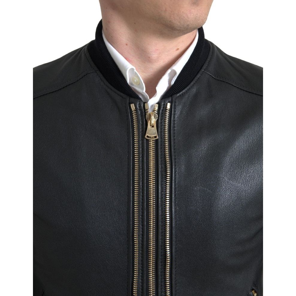 Dolce & Gabbana Elegant Black Leather Biker Jacket Dolce & Gabbana