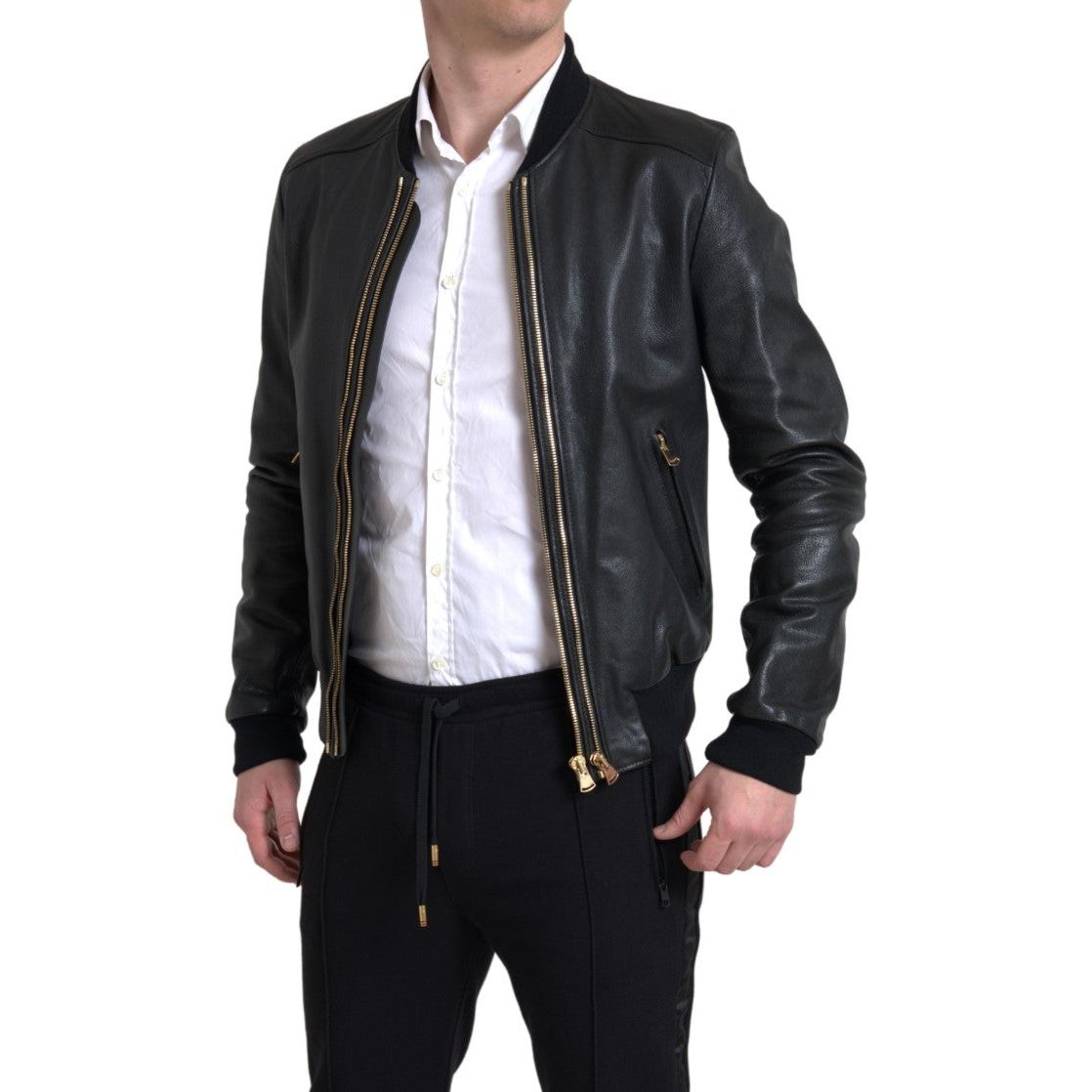 Dolce & Gabbana Elegant Black Leather Biker Jacket Dolce & Gabbana