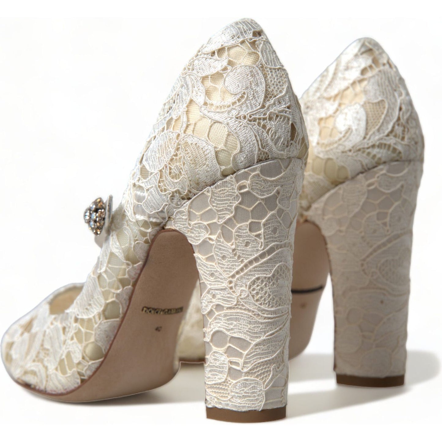 Dolce & Gabbana Chic Lace Block Heels Sandals in Cream White Dolce & Gabbana