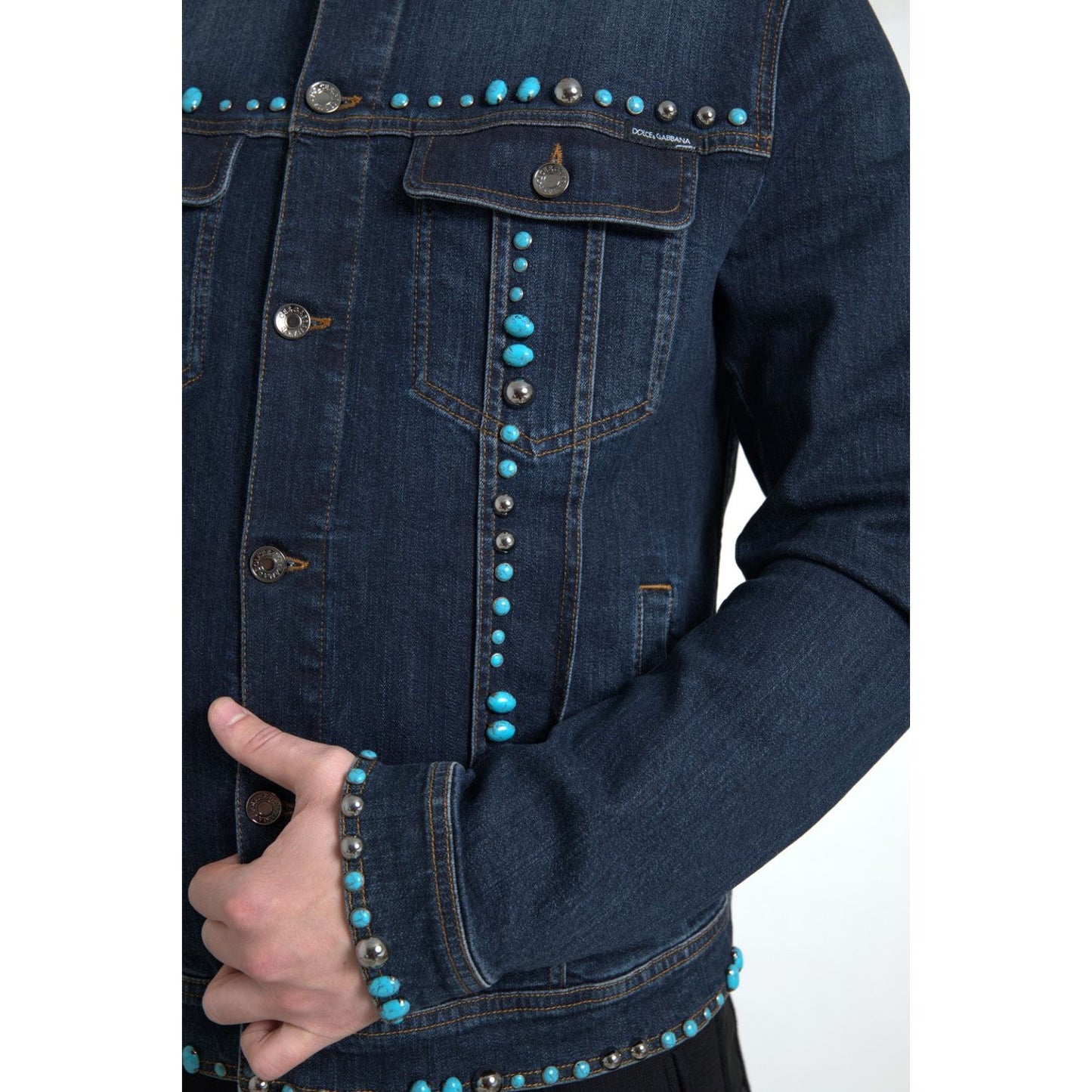 Dolce & Gabbana Embellished Turquoise Denim Jacket Dolce & Gabbana