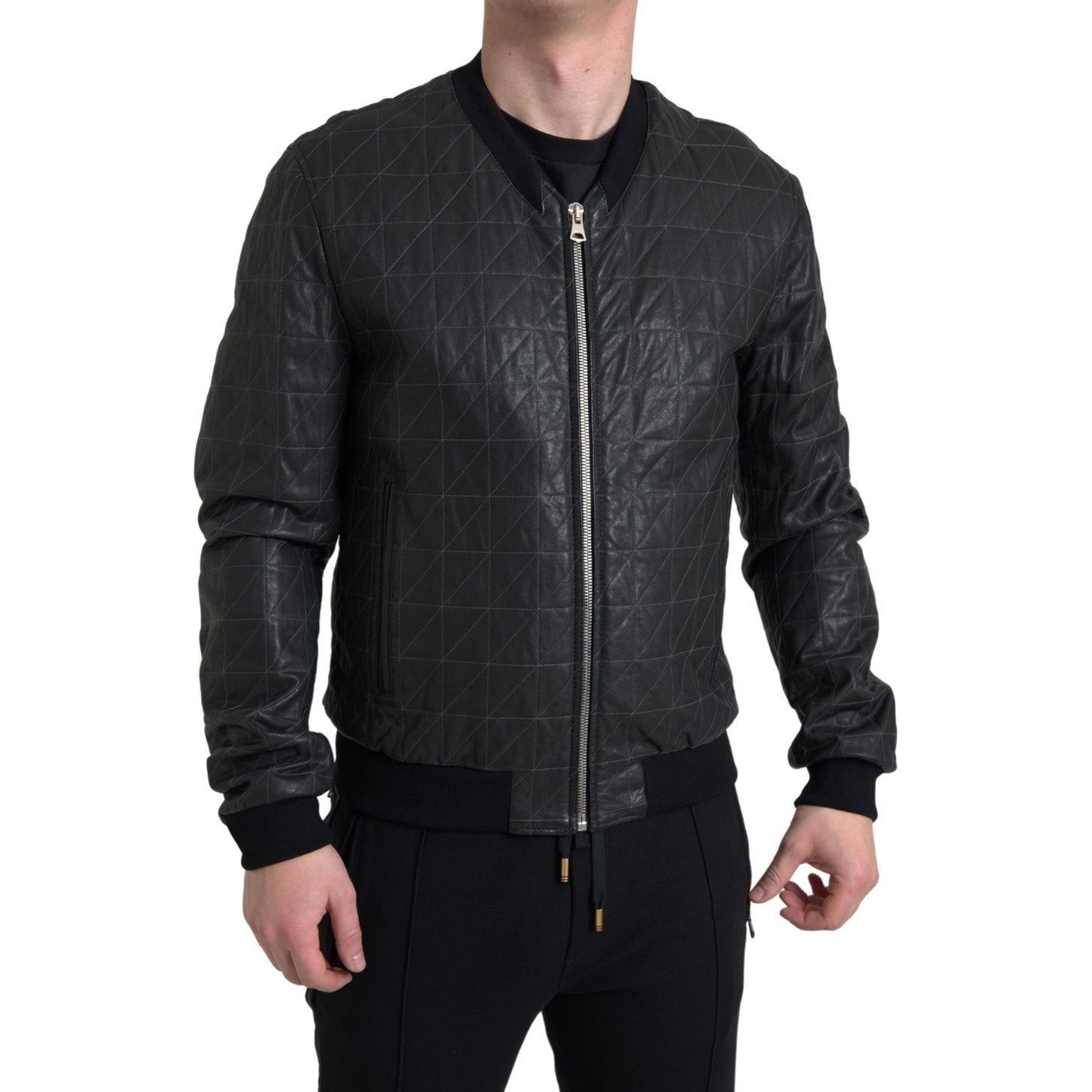 Dolce & Gabbana Elegant Black Leather Bomber Jacket Dolce & Gabbana