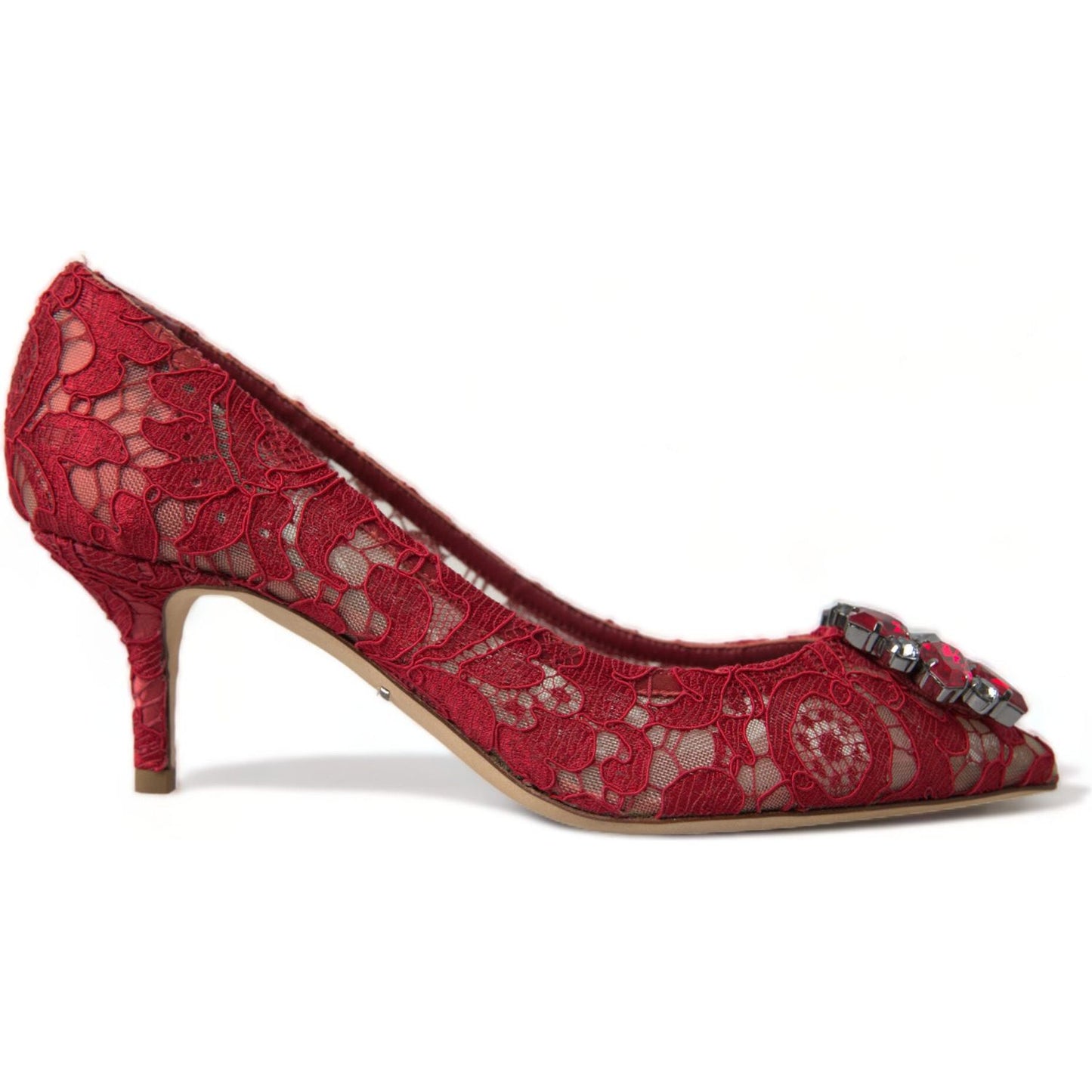 Dolce & Gabbana Radiant Red Lace Heels with Crystals Dolce & Gabbana