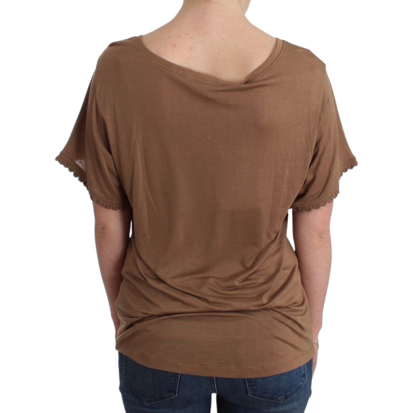 John Galliano Elegant Short-Sleeved Brown Rayon Top John Galliano