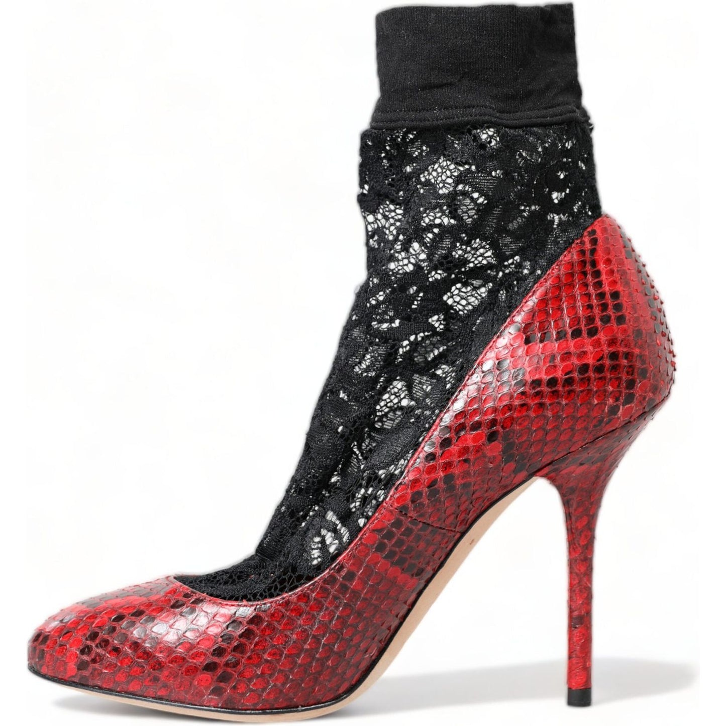 Dolce & Gabbana Red Almond Toe Snakeskin Pumps with Lace Socks Dolce & Gabbana