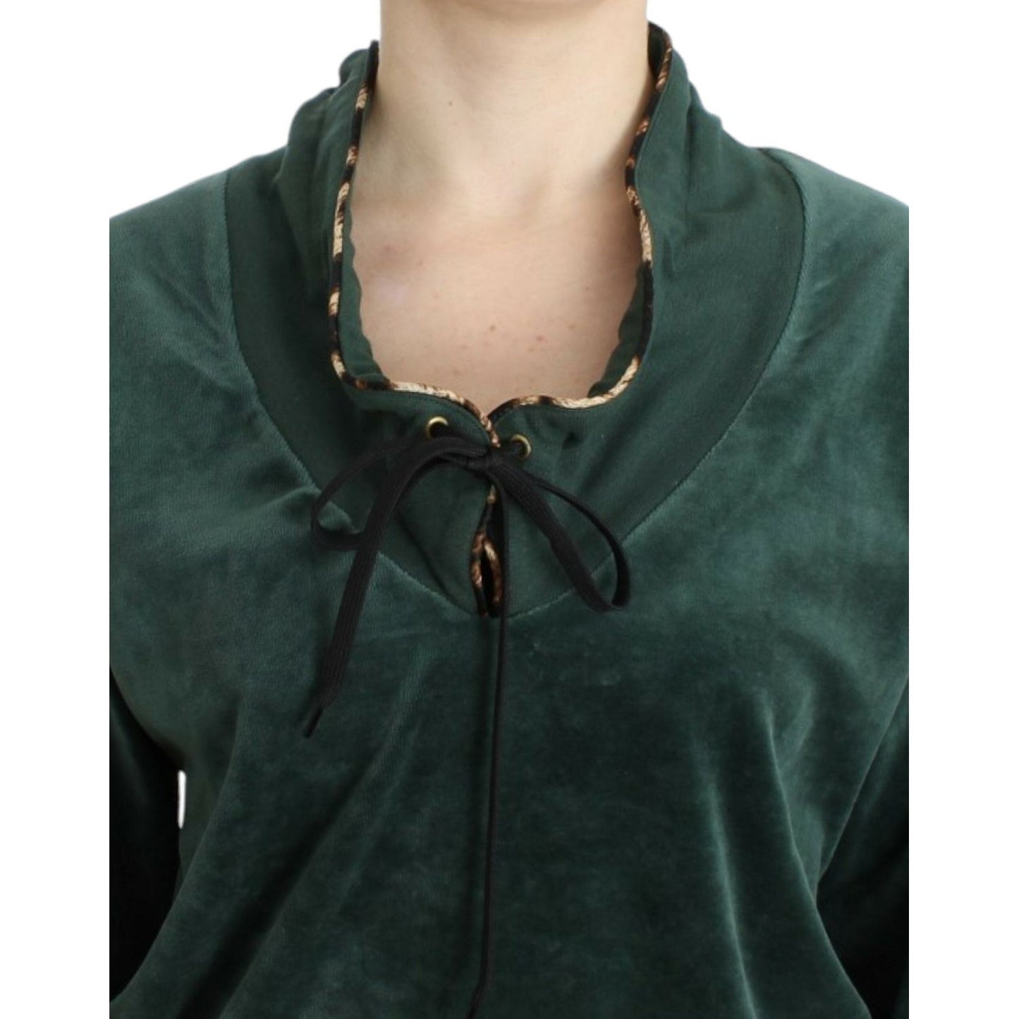 Cavalli Elegant Green Mock Sweater with Rhinestone Detail Cavalli