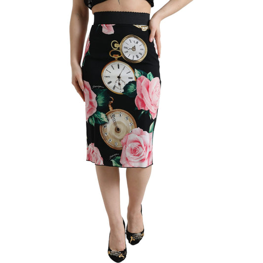 Dolce & Gabbana High Waist Silk Pencil Midi Skirt with Floral Print Dolce & Gabbana