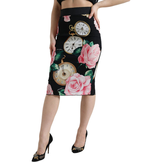 Dolce & Gabbana High Waist Silk Pencil Midi Skirt with Floral Print Dolce & Gabbana