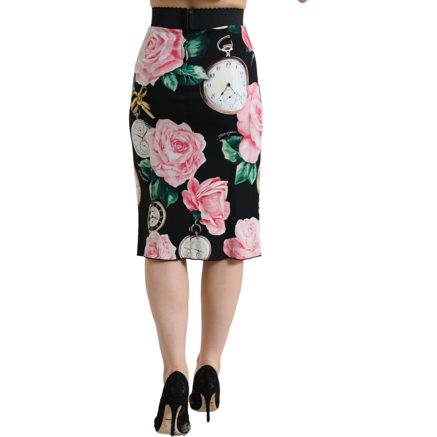 Dolce & Gabbana High Waist Silk Pencil Midi Skirt with Floral Print Dolce & Gabbana