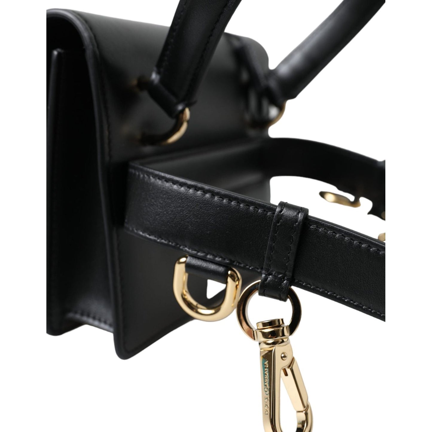 Dolce & Gabbana Elegant Black Leather Belt Bag with Gold Accents Dolce & Gabbana