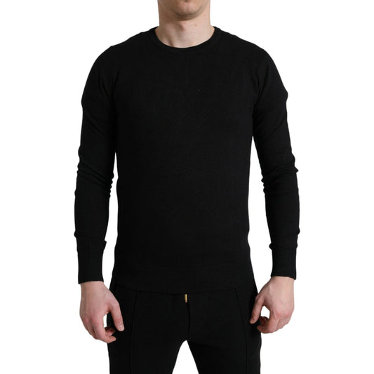 Dolce & Gabbana Elegant Black Cotton Crewneck Pullover Sweater Dolce & Gabbana