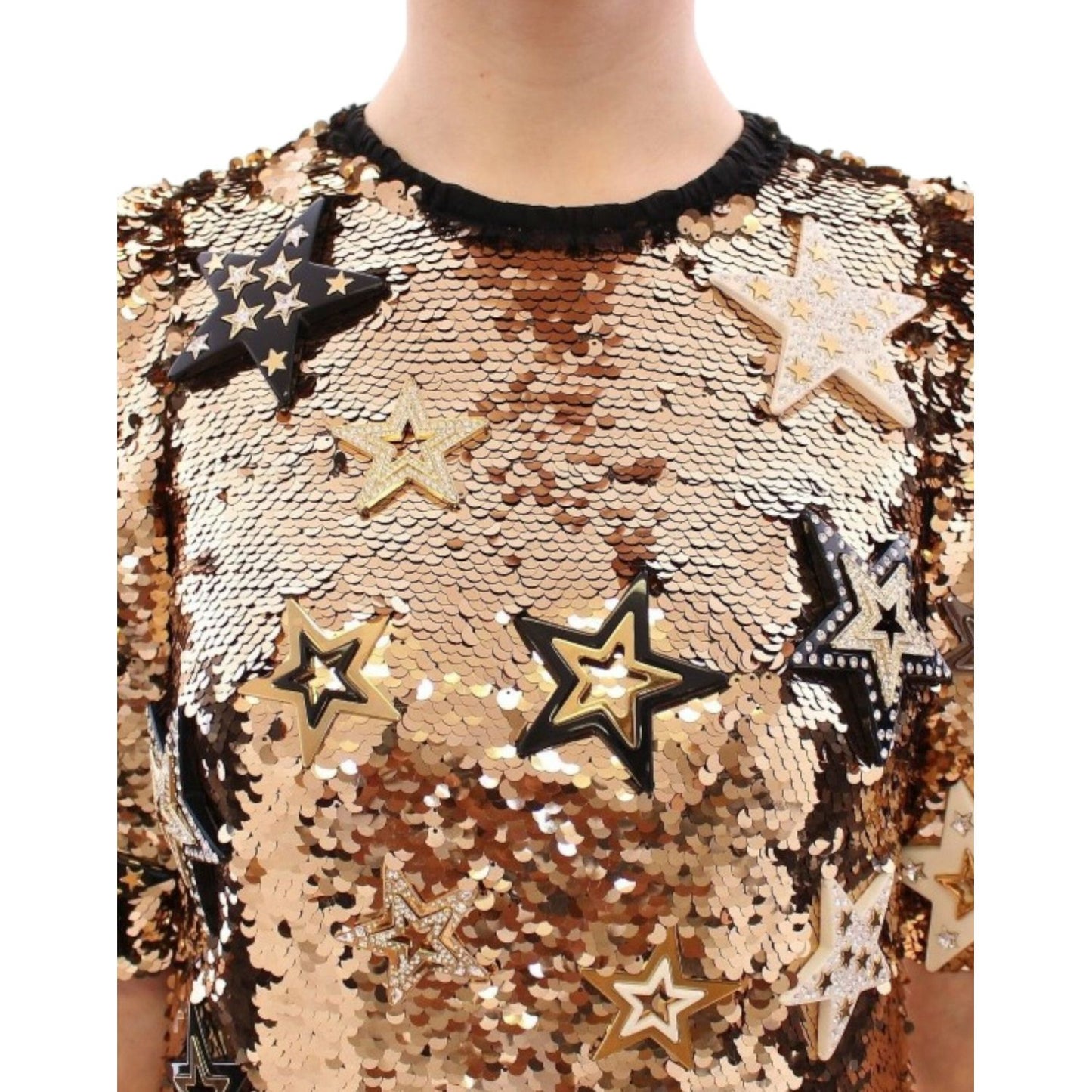 Dolce & Gabbana Exquisite Gold Sequined Star Sheath Dress Dolce & Gabbana