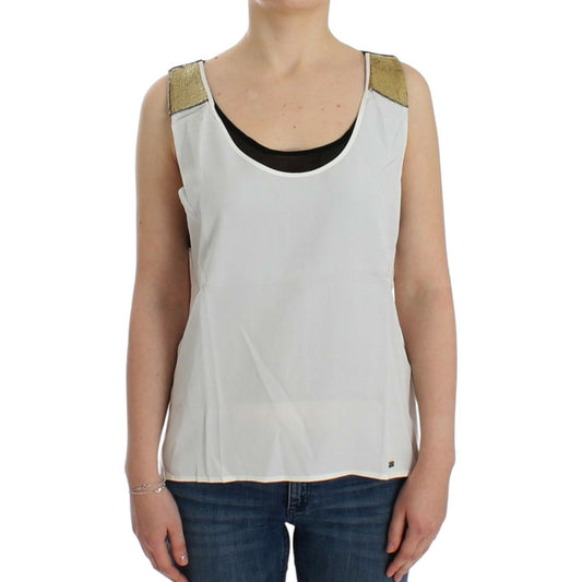 Costume National Elegant Monochrome Sleeveless Top with Gold Accents Costume National