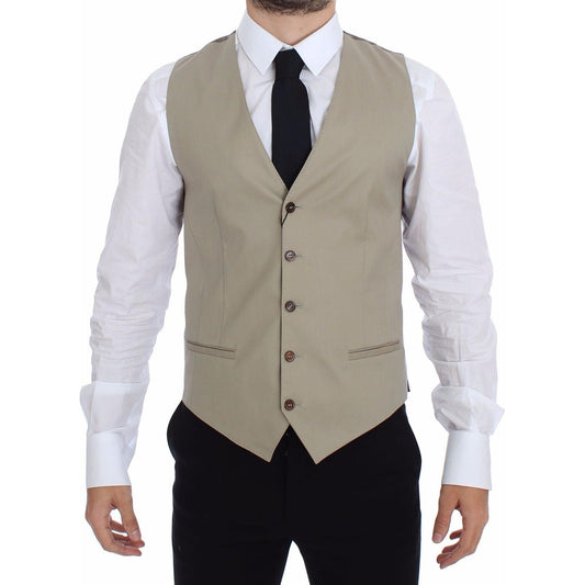 Dolce & Gabbana Elegant Beige Cotton Dress Vest Dolce & Gabbana