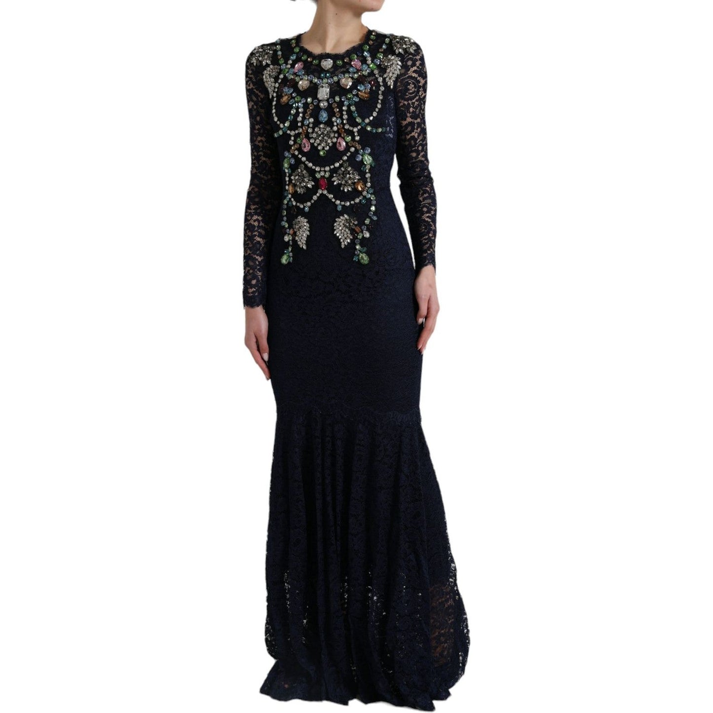 Dolce & Gabbana Crystal Embellished Navy Blue Flare Dress Dolce & Gabbana