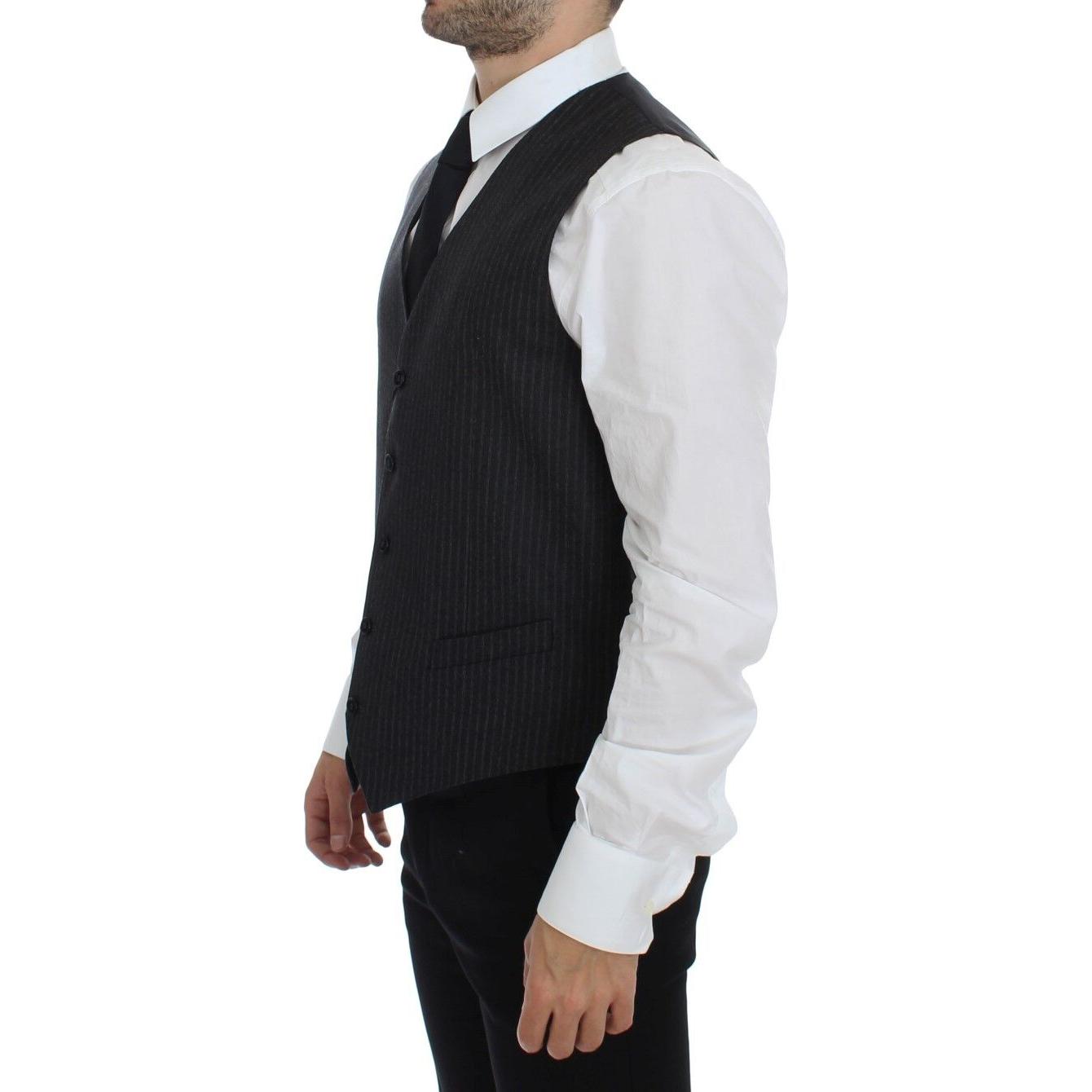 Dolce & Gabbana Elegant Gray Striped Wool Dress Vest Dolce & Gabbana