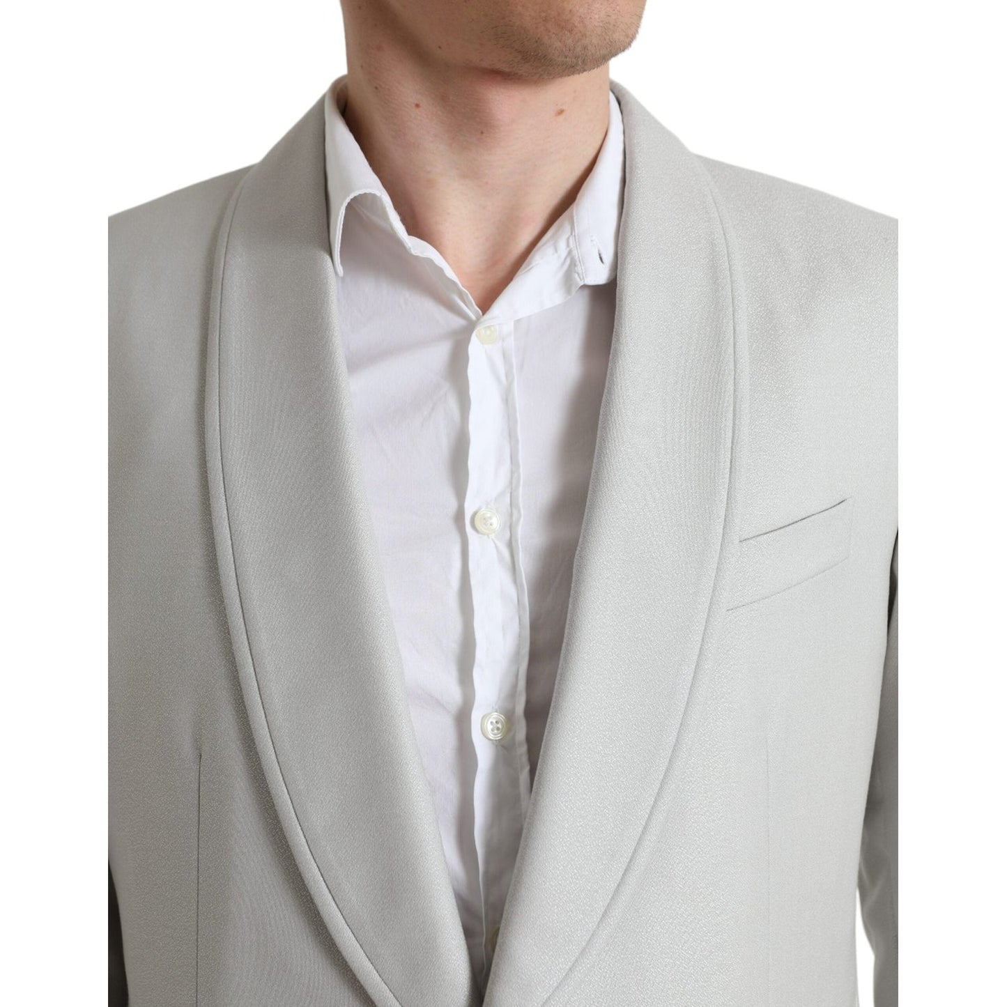 Dolce & Gabbana Elegant Silver Slim Fit Wool-Silk Suit Dolce & Gabbana