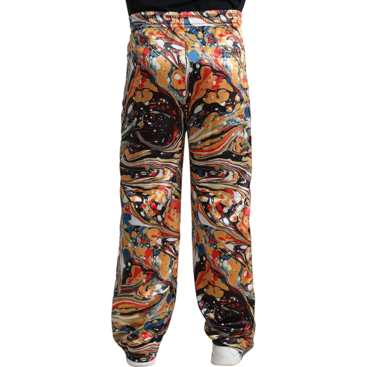 Dolce & Gabbana Elegant Satin Track Pants in Multicolor Marble Dolce & Gabbana