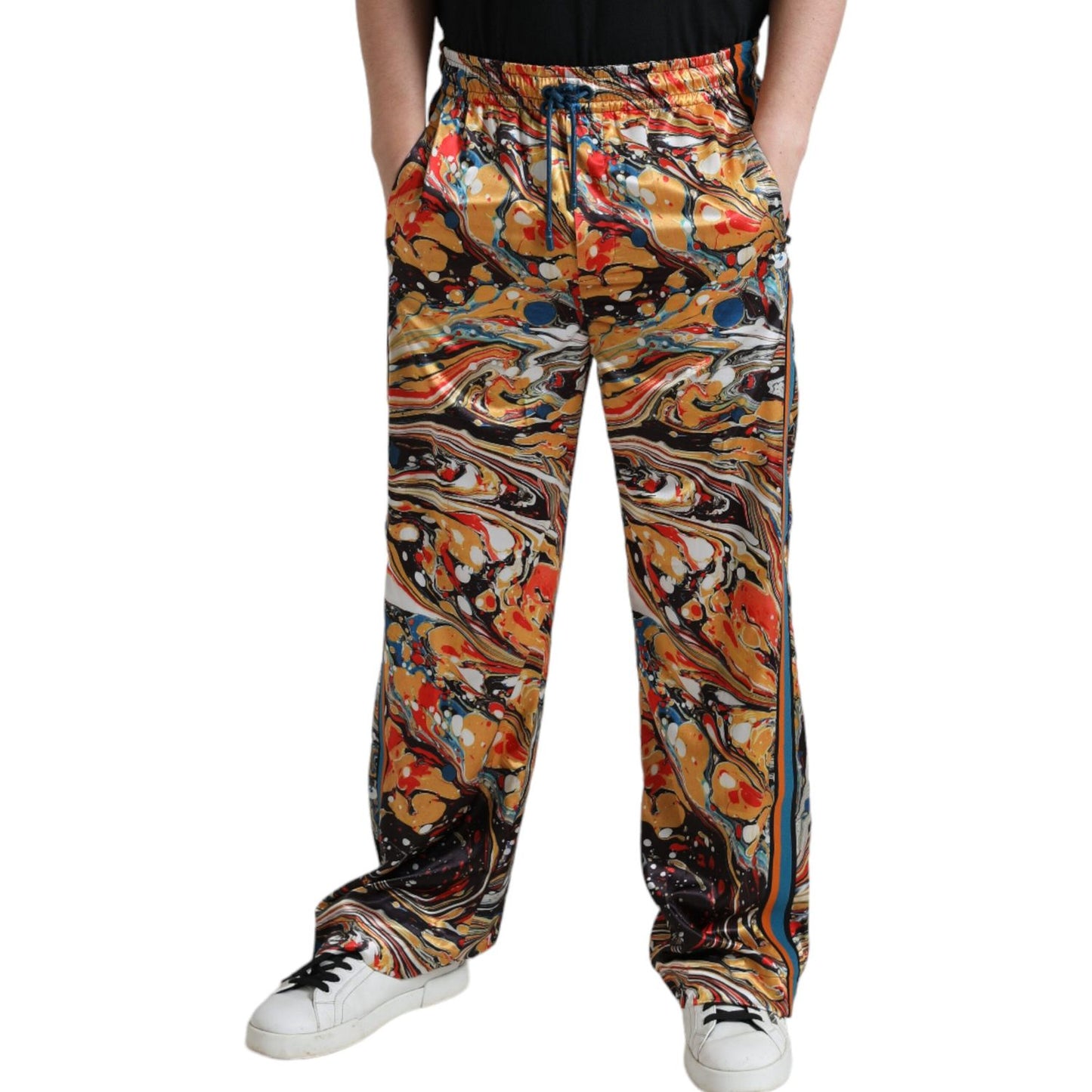 Dolce & Gabbana Elegant Satin Track Pants in Multicolor Marble Dolce & Gabbana