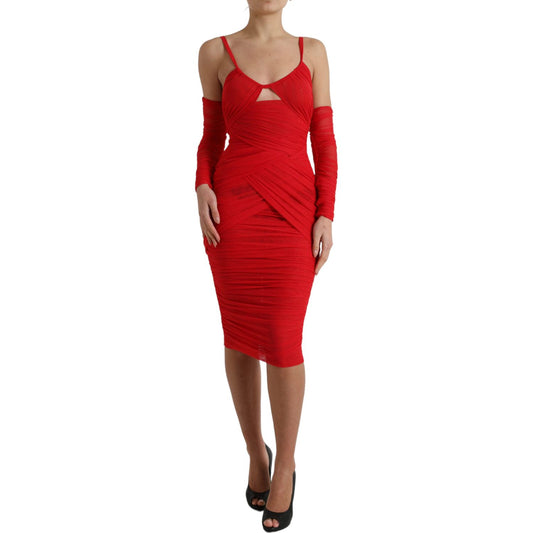 Dolce & Gabbana Radiant Red Stretch Satin Midi Dress Dolce & Gabbana