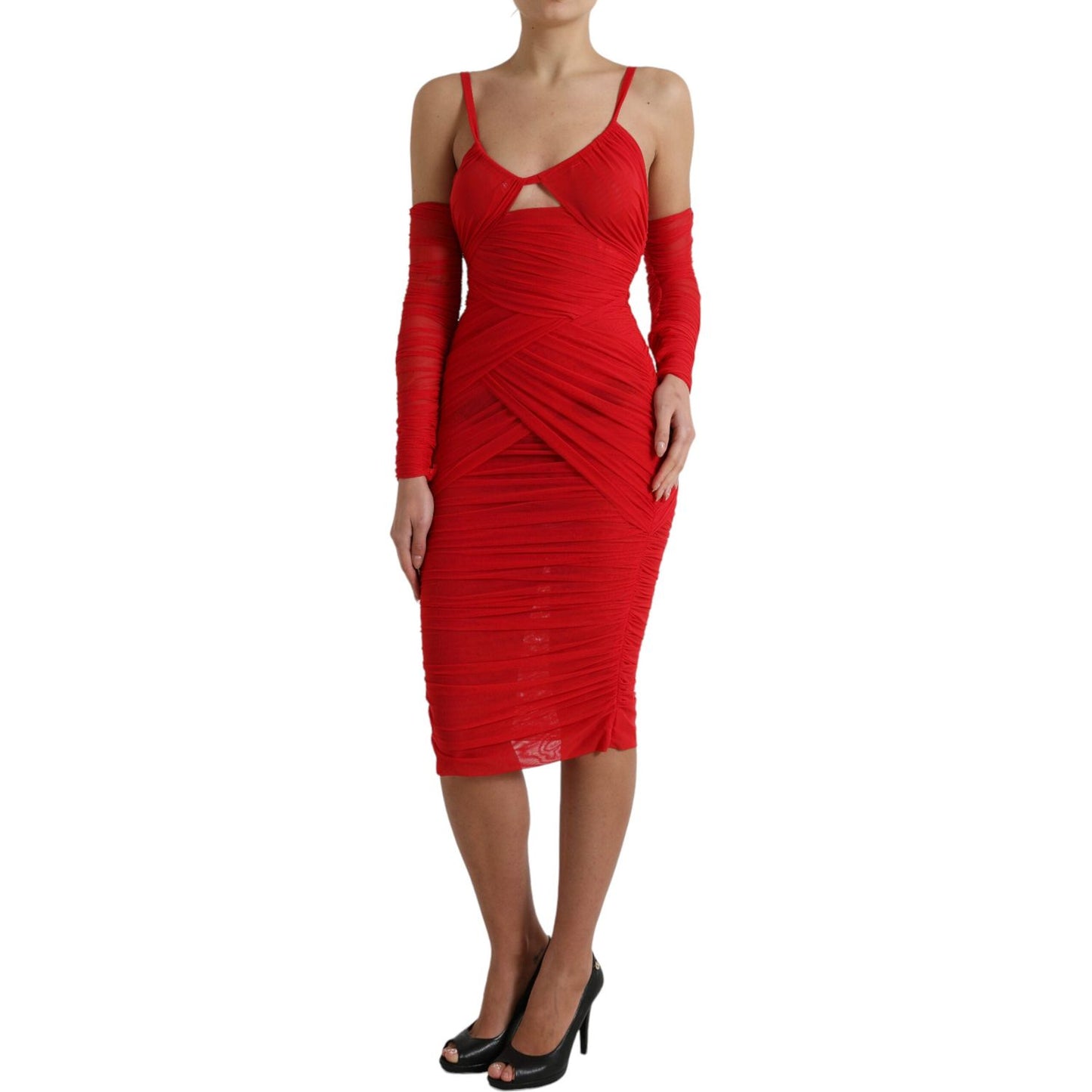 Dolce & Gabbana Radiant Red Stretch Satin Midi Dress Dolce & Gabbana