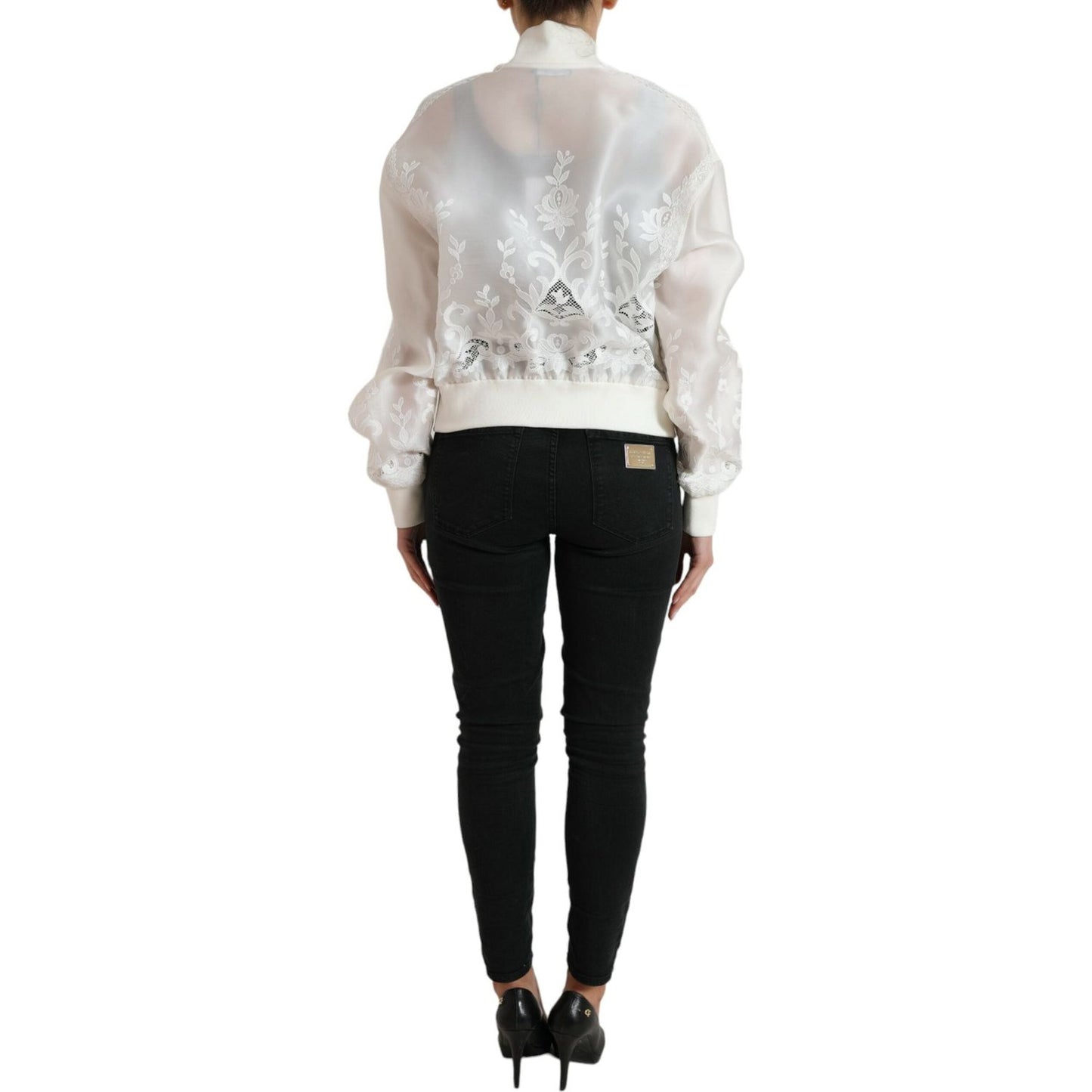 Dolce & Gabbana Elegant White Silk Bomber Jacket Dolce & Gabbana