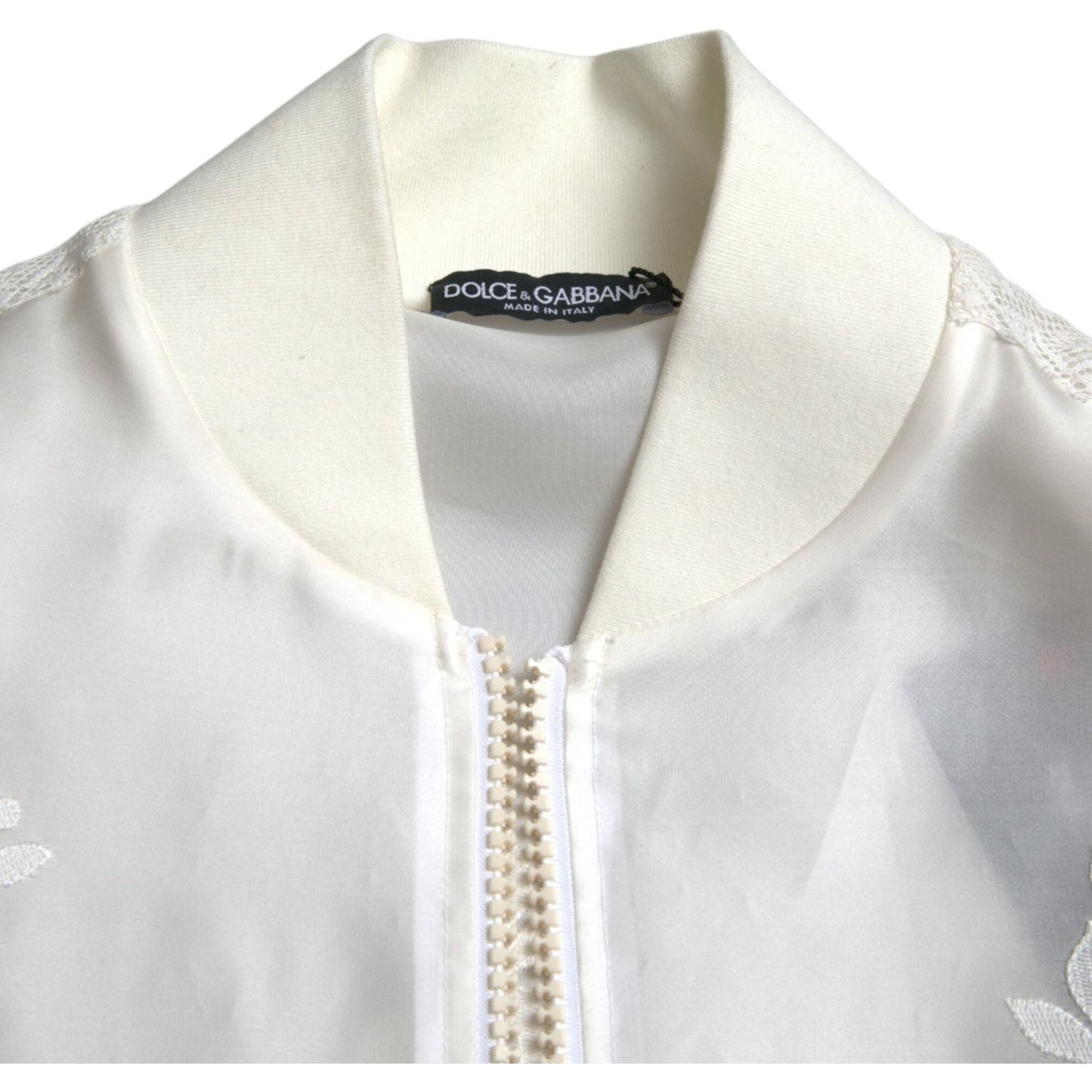 Dolce & Gabbana Elegant White Silk Bomber Jacket Dolce & Gabbana