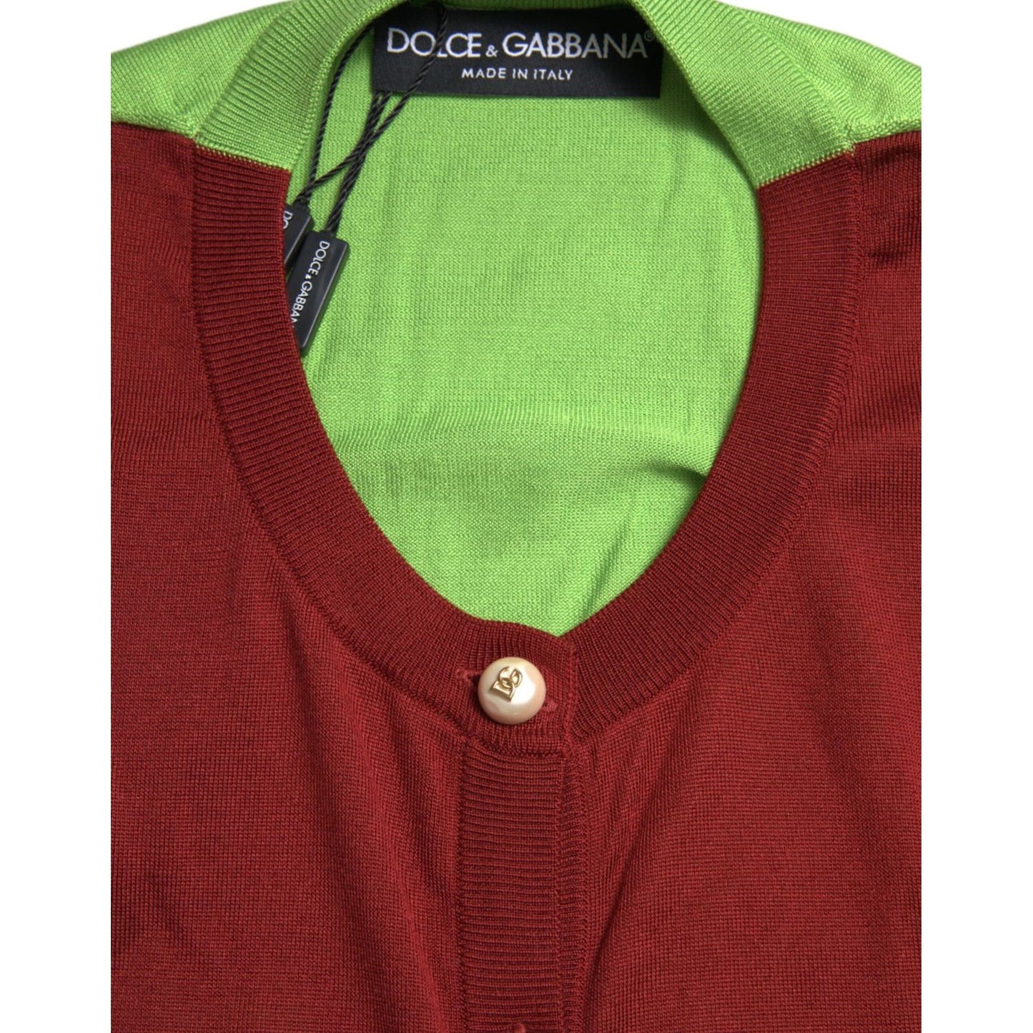 Dolce & Gabbana Silk Button Front Cardigan in Maroon Mix Dolce & Gabbana