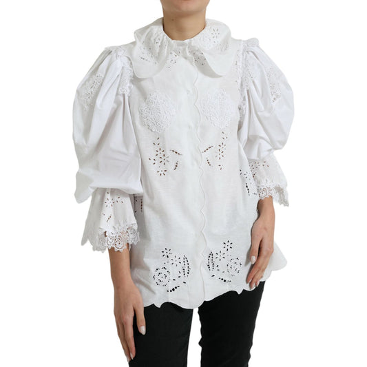 Dolce & Gabbana Elegant White Lace Trim Blouse Top Dolce & Gabbana