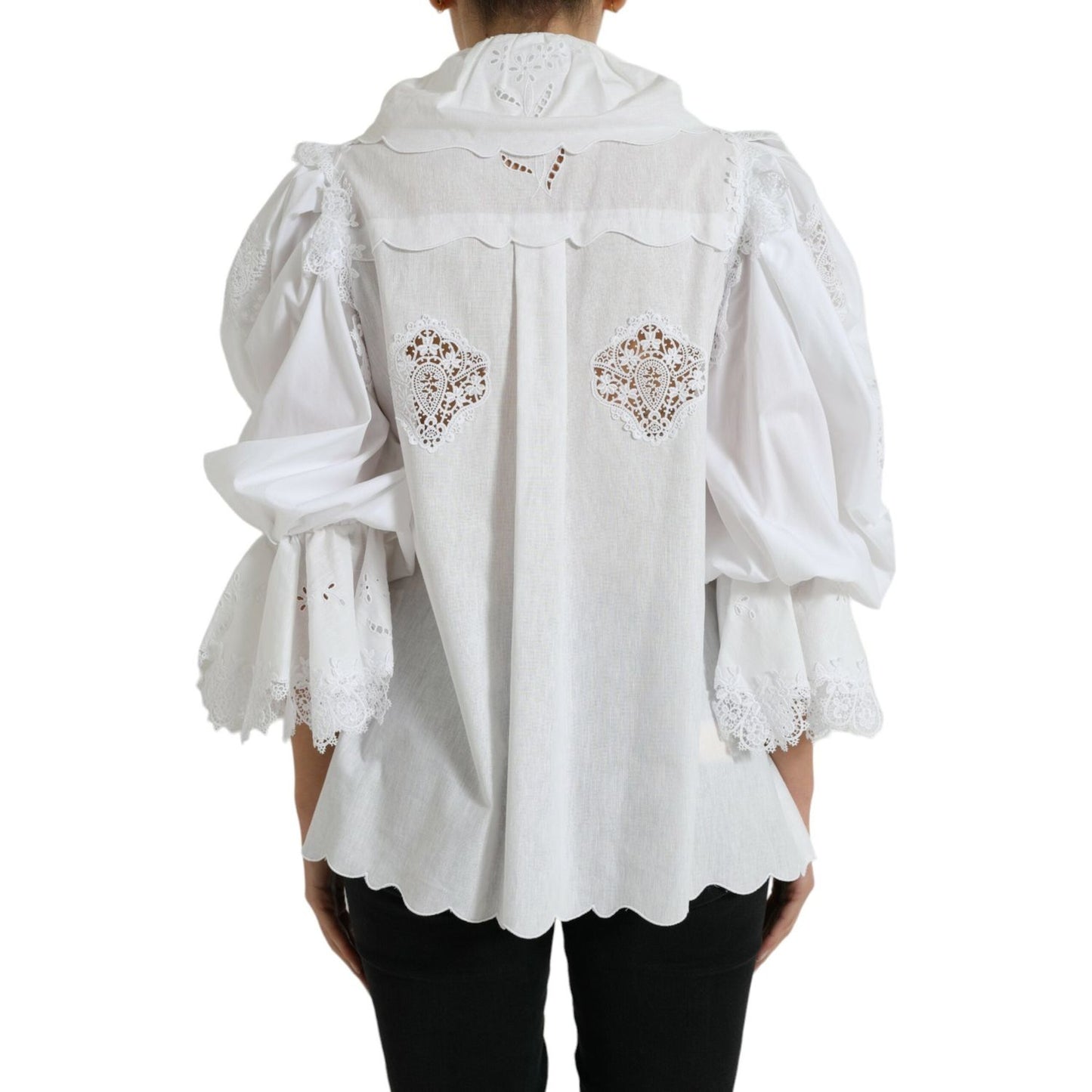 Dolce & Gabbana Elegant White Lace Trim Blouse Top Dolce & Gabbana