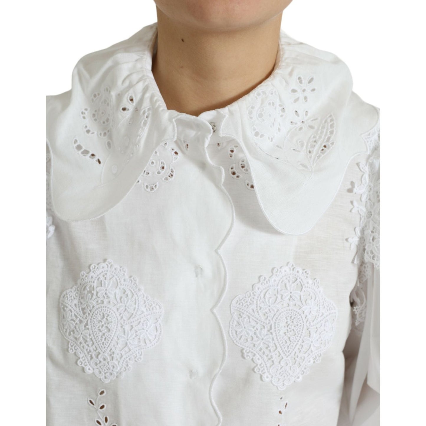 Dolce & Gabbana Elegant White Lace Trim Blouse Top Dolce & Gabbana