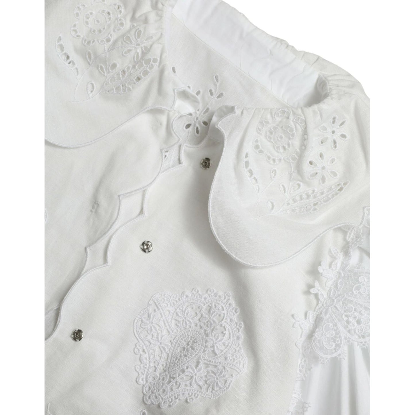 Dolce & Gabbana Elegant White Lace Trim Blouse Top Dolce & Gabbana