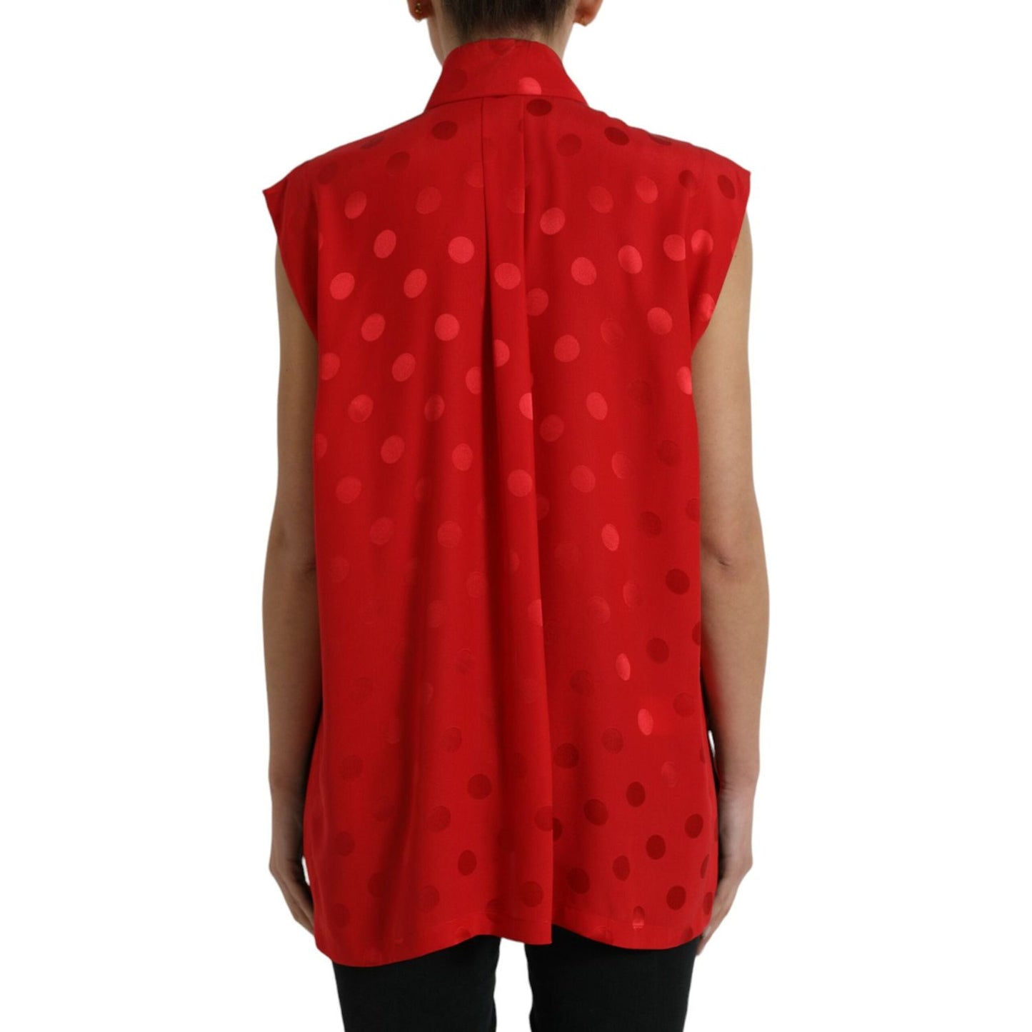 Dolce & Gabbana Elegant Polka Dot Sleeveless Silk Blouse Dolce & Gabbana