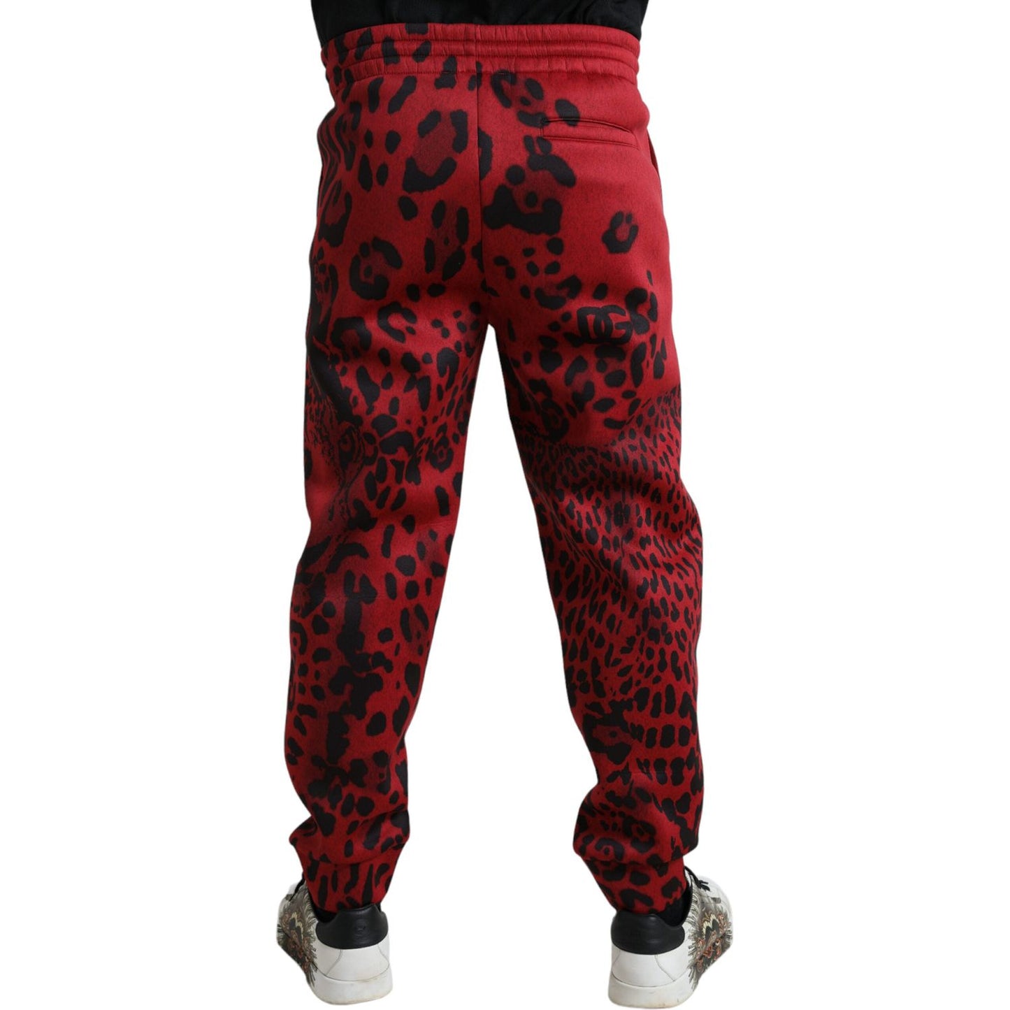 Dolce & Gabbana Elegant Leopard Print Joggers in Red and Black Dolce & Gabbana