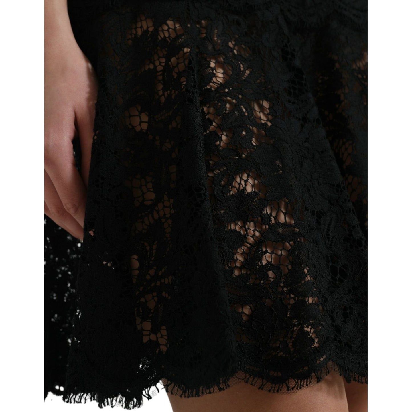 Dolce & Gabbana Elegant Black Floral Lace A-Line Mini Dress Dolce & Gabbana