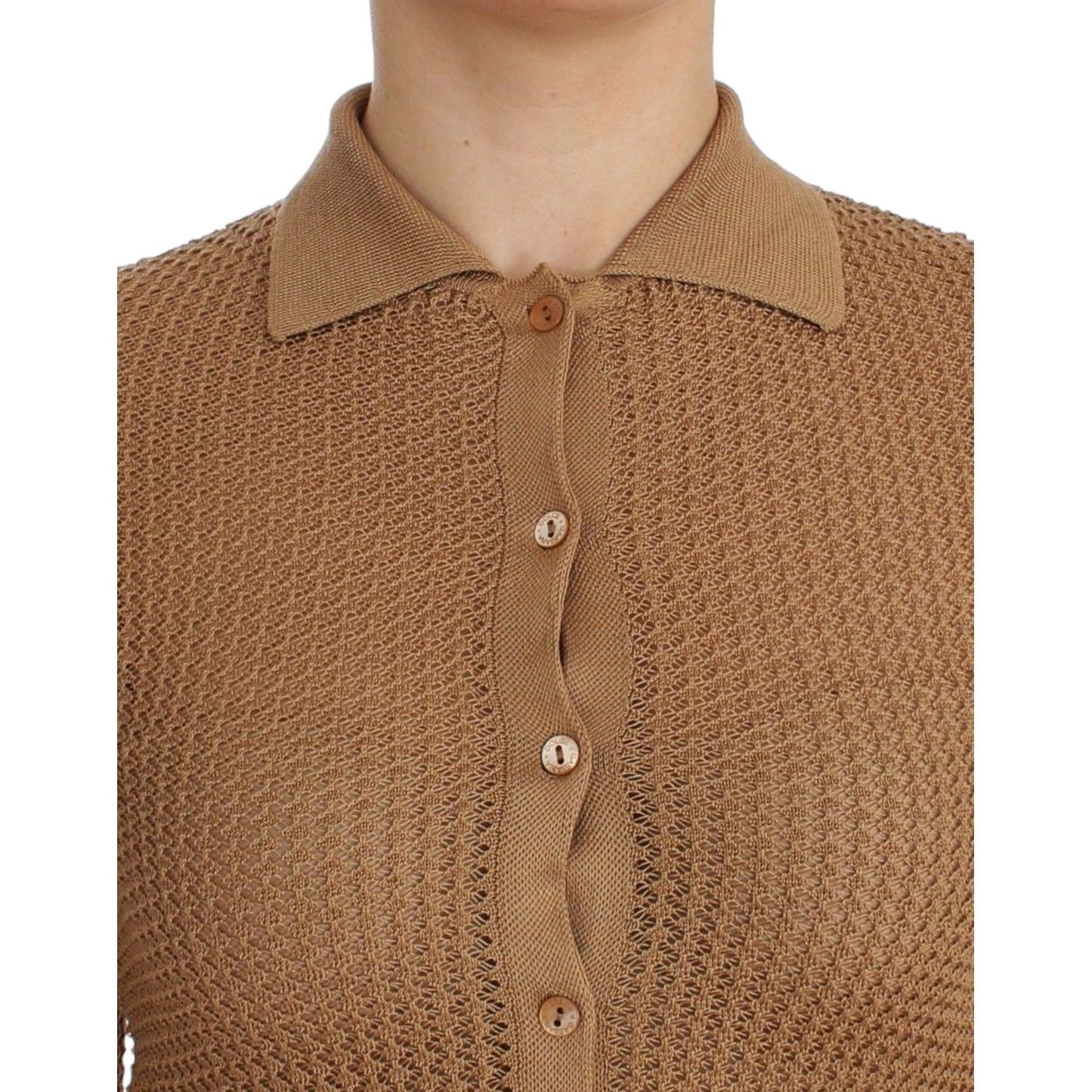 Dolce & Gabbana Beige Knitted Cotton Polo Cardigan Sweater Dolce & Gabbana