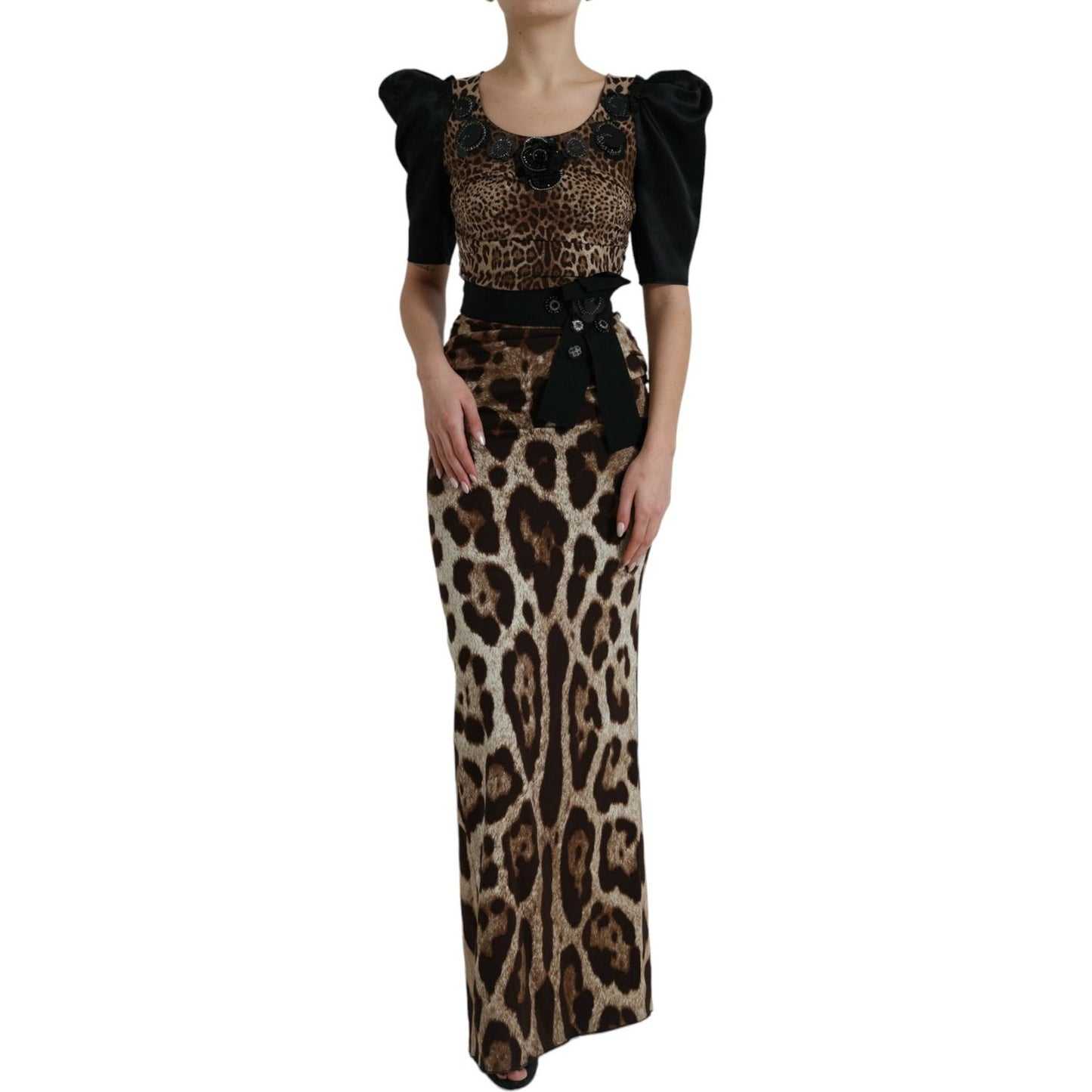 Dolce & Gabbana Silk Leopard Embellished Long Dress Dolce & Gabbana