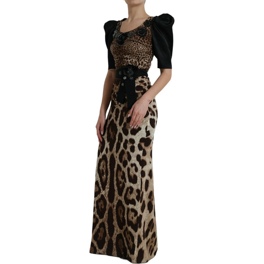 Dolce & Gabbana Silk Leopard Embellished Long Dress Dolce & Gabbana