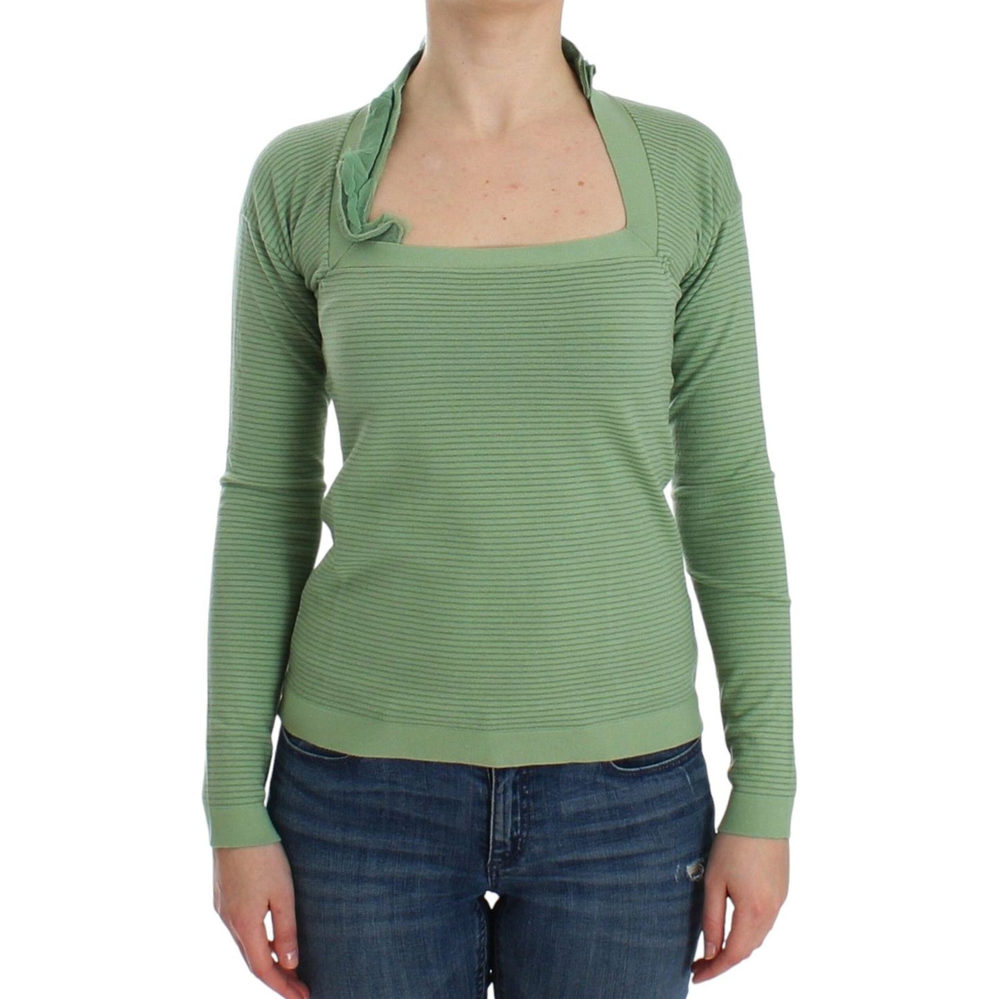 Ermanno Scervino Elegant Green Striped Wool Blend Sweater Ermanno Scervino