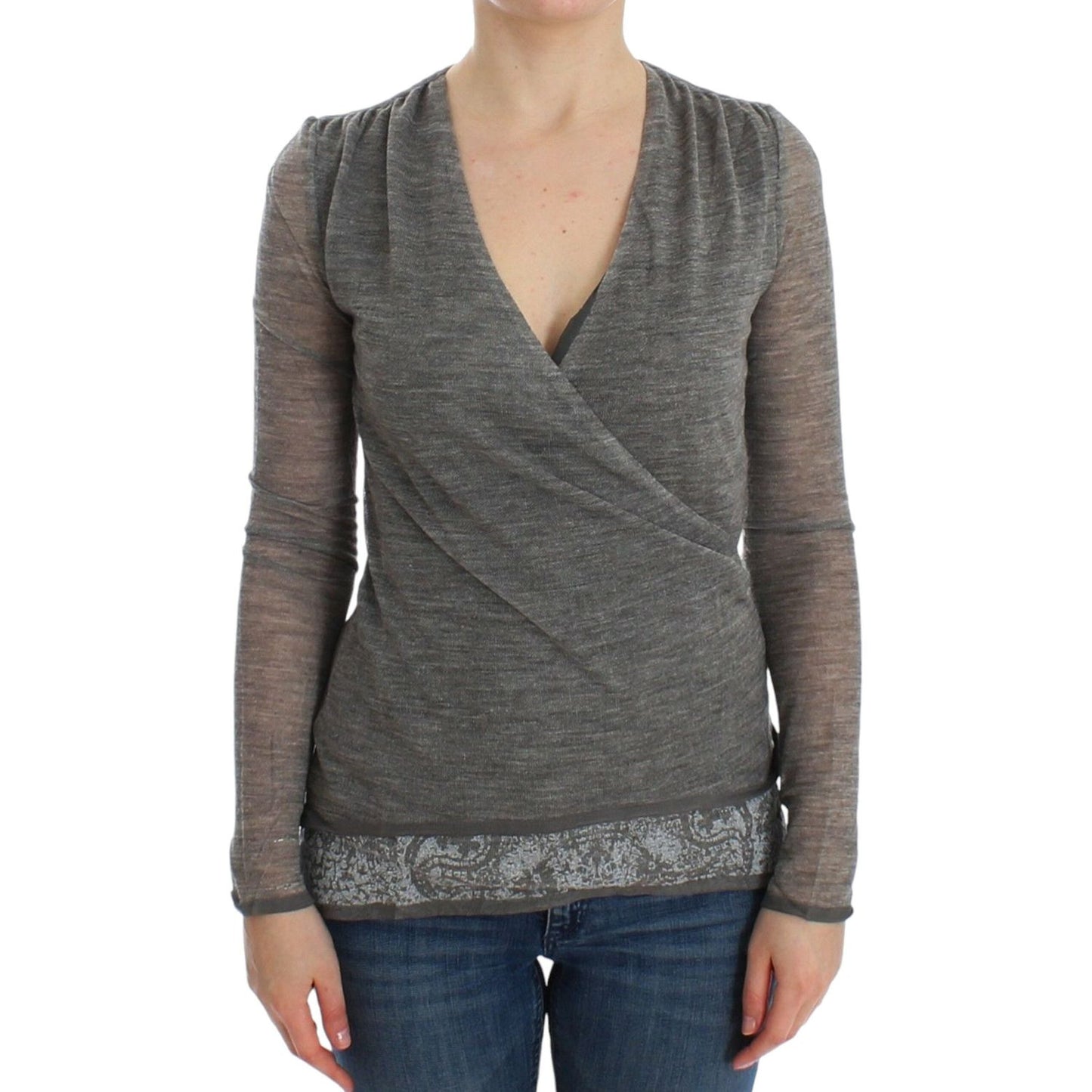 Ermanno Scervino Elegant Gray Wool Blend Deep V-neck Sweater Ermanno Scervino