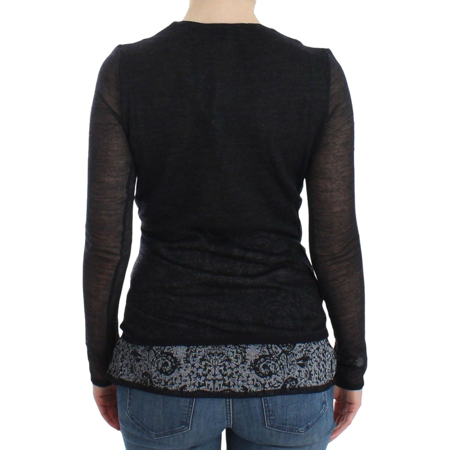 Ermanno Scervino Deep V-neck Black Wool Blend Sweater Ermanno Scervino