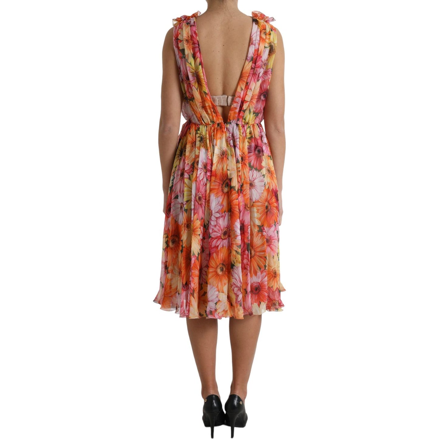 Dolce & Gabbana Elegant Floral Silk Midi Dress with V-Neck Dolce & Gabbana